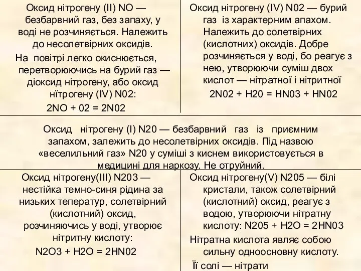 Оксид нітрогену (І) N20 — безбарвний газ із приємним запахом, залежить