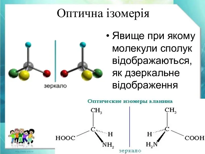 Оптична ізомерія Явище при якому молекули сполук відображаються, як дзеркальне відображення