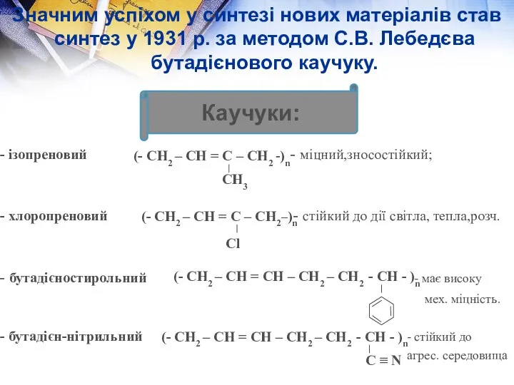 Значним успіхом у синтезі нових матеріалів став синтез у 1931 р.