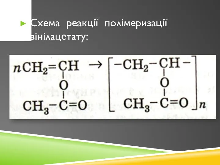 Схема реакції полімеризації вінілацетату: