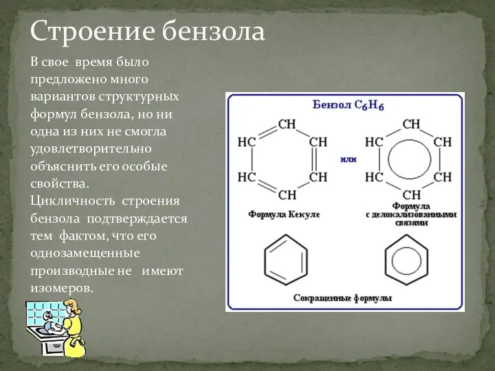 В свое время было предложено много вариантов структурных формул бензола, но