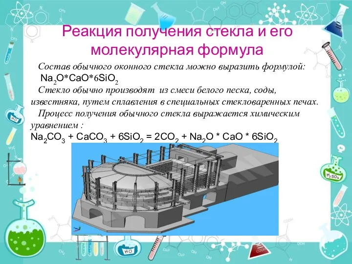 Реакция получения стекла и его молекулярная формула Состав обычного оконного стекла