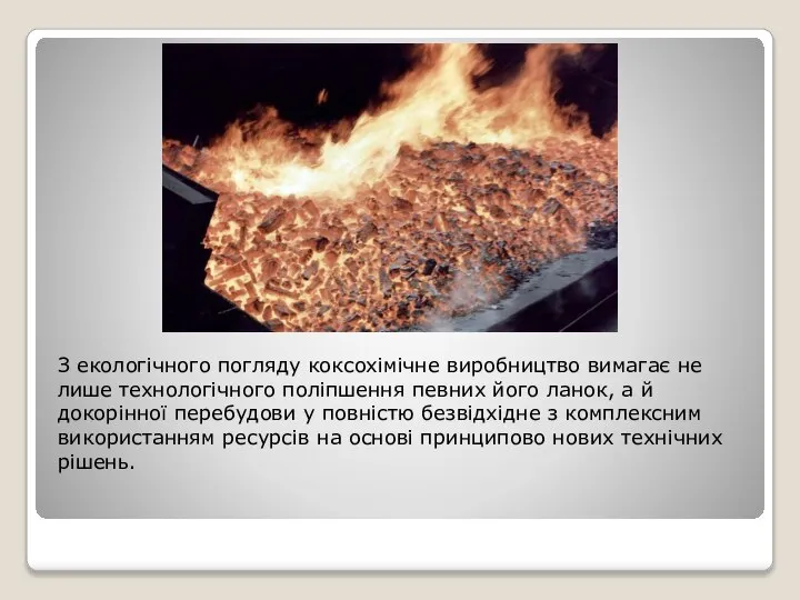 З екологічного погляду коксохімічне виробництво вимагає не лише технологічного поліпшення певних