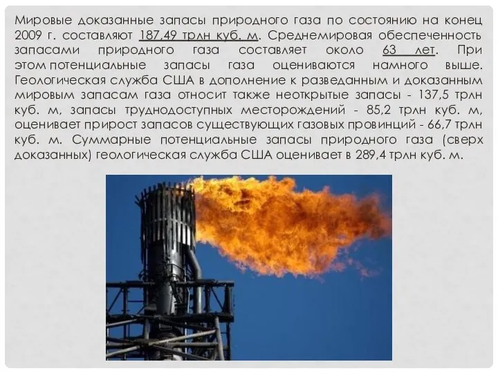 Мировые доказанные запасы природного газа по состоянию на конец 2009 г.