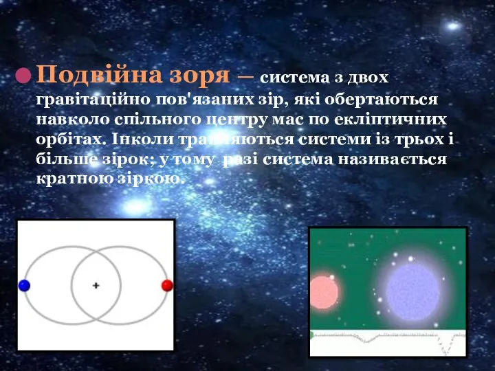 Подвійна зоря — система з двох гравітаційно пов'язаних зір, які обертаються