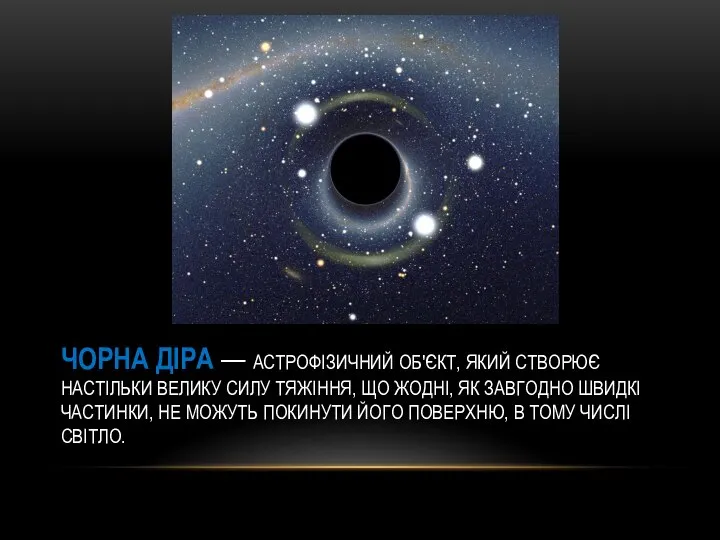 Чорна діра — астрофізичний об'єкт, який створює настільки велику силу тяжіння,