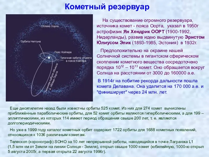 Кометный резервуар На существование огромного резервуара, источника комет - пояса Оорта,