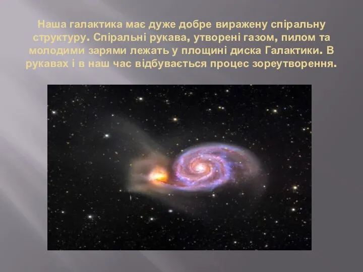 Наша галактика має дуже добре виражену спіральну структуру. Спіральні рукава, утворені