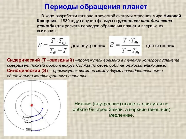 Периоды обращения планет В ходе разработки гелиоцентрической системы строения мира Николай