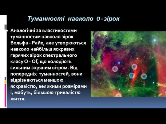 Туманності навколо O-зірок Аналогічні за властивостями туманностям навколо зірок Вольфа -