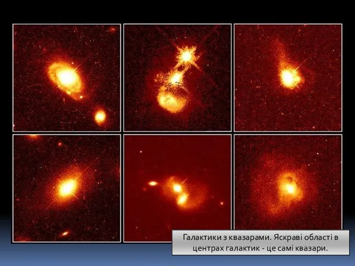 Галактики з квазарами. Яскраві області в центрах галактик - це самі квазари.