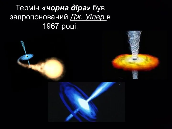 Термін «чорна діра» був запропонований Дж. Уілер в 1967 році.