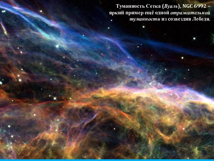 zelobservatory.ru Туманность Сетка (Вуаль), NGC 6992 – яркий пример ещё одной отражательной туманности из созвездия Лебедя.