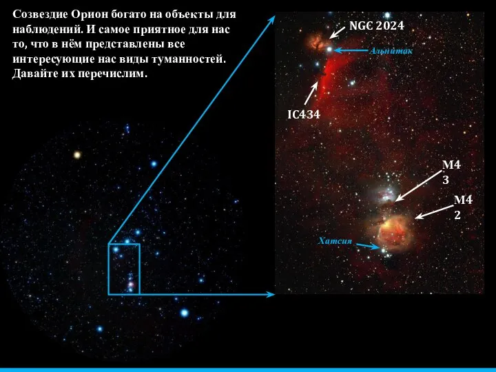 М42 М43 IC434 NGC 2024 Созвездие Орион богато на объекты для