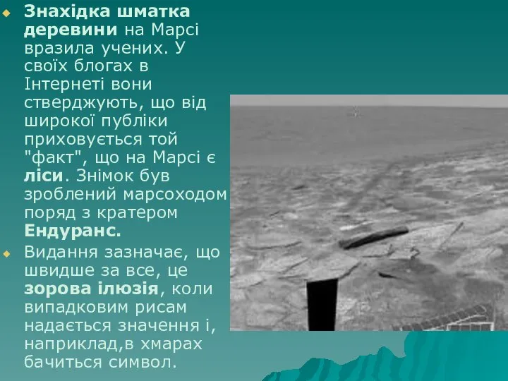 Знахідка шматка деревини на Марсі вразила учених. У своїх блогах в