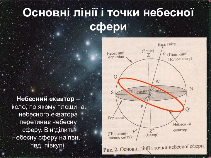 Основні лінії і точки небесної сфери Небесний екватор – коло, по