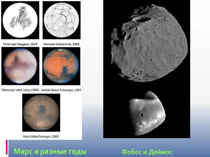 Марс в разные годы Фобос и Деймос