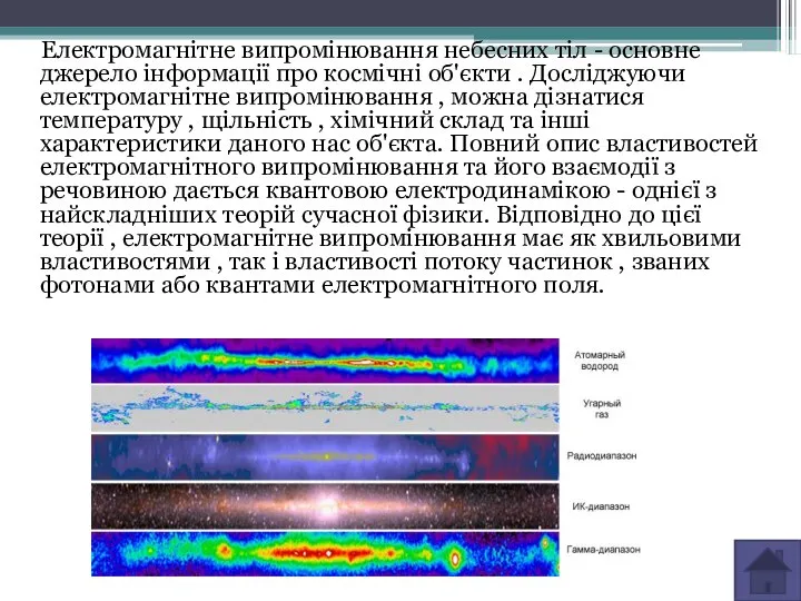 Електромагнітне випромінювання небесних тіл - основне джерело інформації про космічні об'єкти
