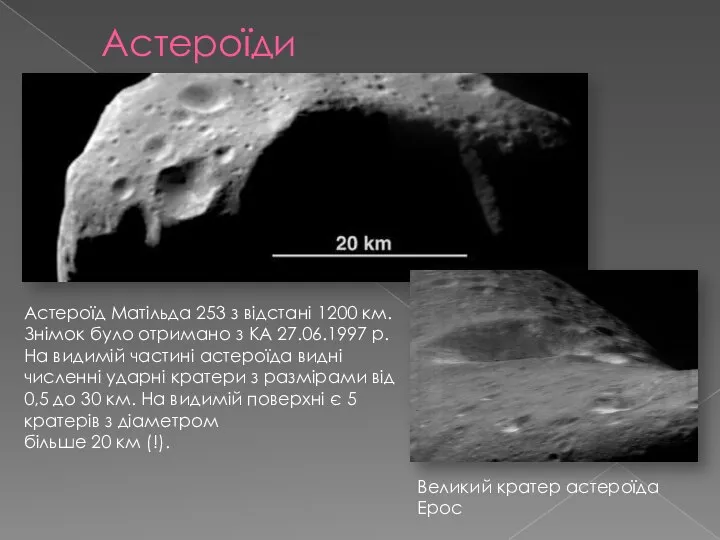 Астероїди Астероїд Матільда 253 з відстані 1200 км. Знімок було отримано