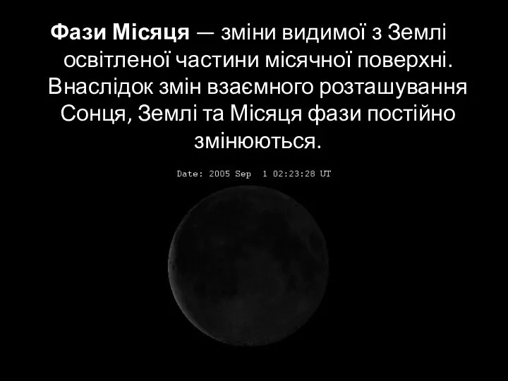 Фази Місяця — зміни видимої з Землі освітленої частини місячної поверхні.