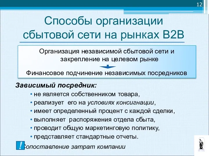 Способы организации сбытовой сети на рынках В2В Организация независимой сбытовой сети