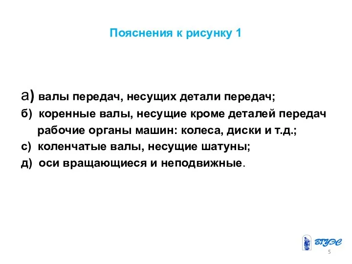 Пояснения к рисунку 1 а) валы передач, несущих детали передач; б)