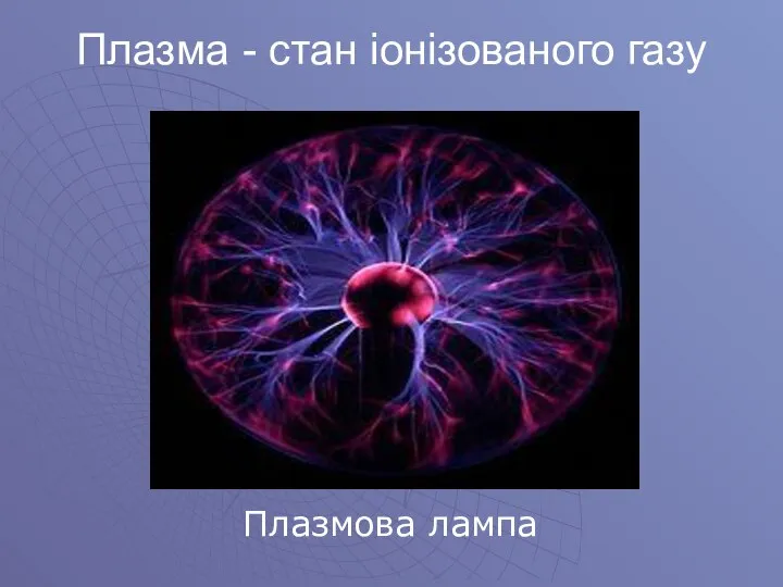 Плазма - стан іонізованого газу Плазмова лампа