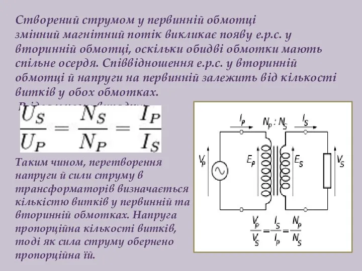 Створений струмом у первинній обмотці змінний магнітний потік викликає появу е.р.с.