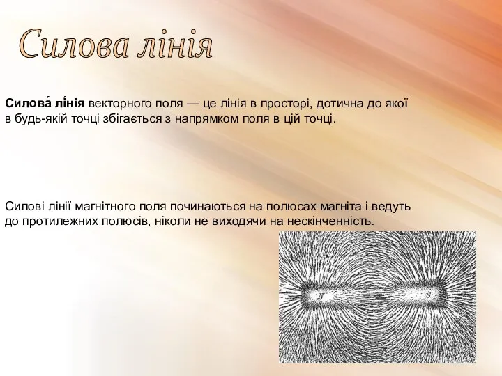 Силова лінія Силова́ лі́нія векторного поля — це лінія в просторі,