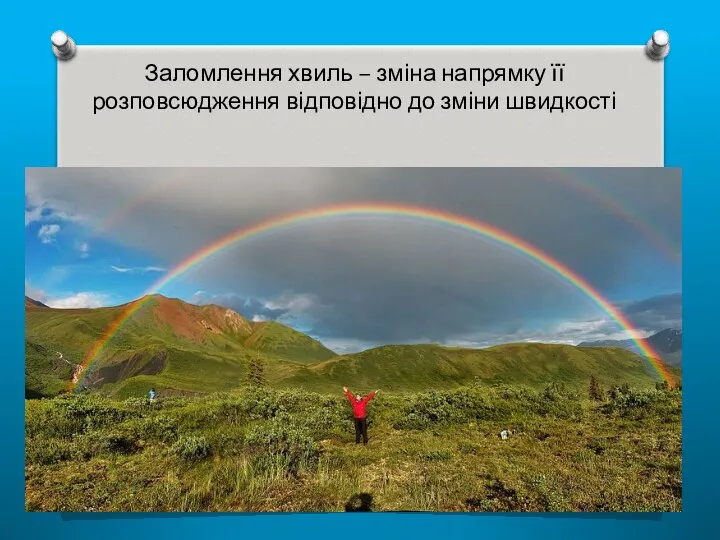 Заломлення хвиль – зміна напрямку її розповсюдження відповідно до зміни швидкості