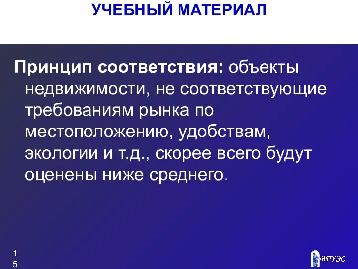 Принцип соответствия: объекты недвижимости, не соответствующие требованиям рынка по местоположению, удобствам,