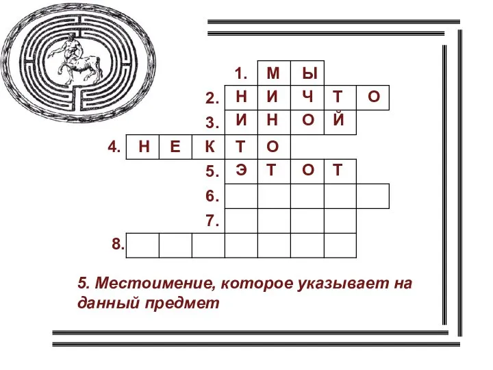 5. Местоимение, которое указывает на данный предмет 4. 8. М Ы