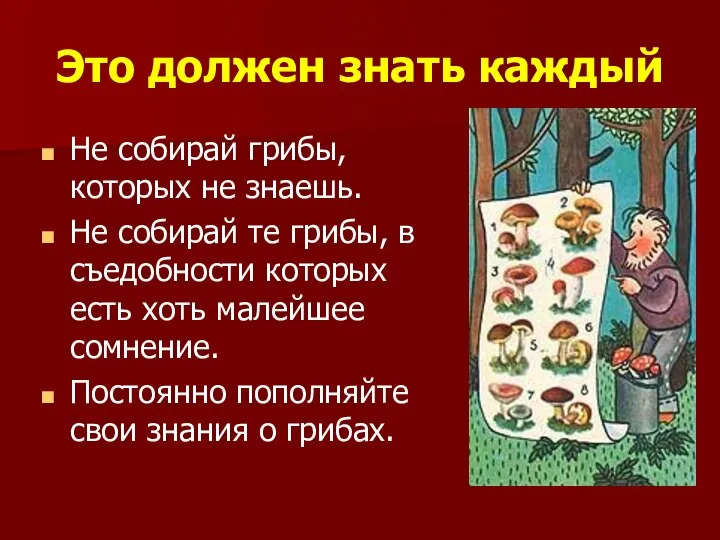 Это должен знать каждый Не собирай грибы, которых не знаешь. Не