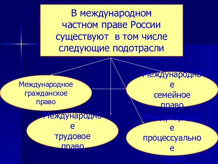 В международном частном праве России существуют в том числе следующие подотрасли