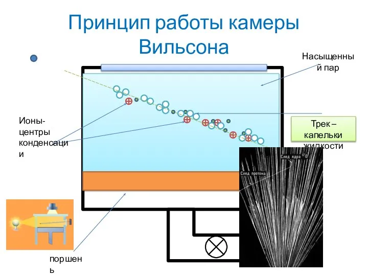 Принцип работы камеры Вильсона поршень Насыщенный пар