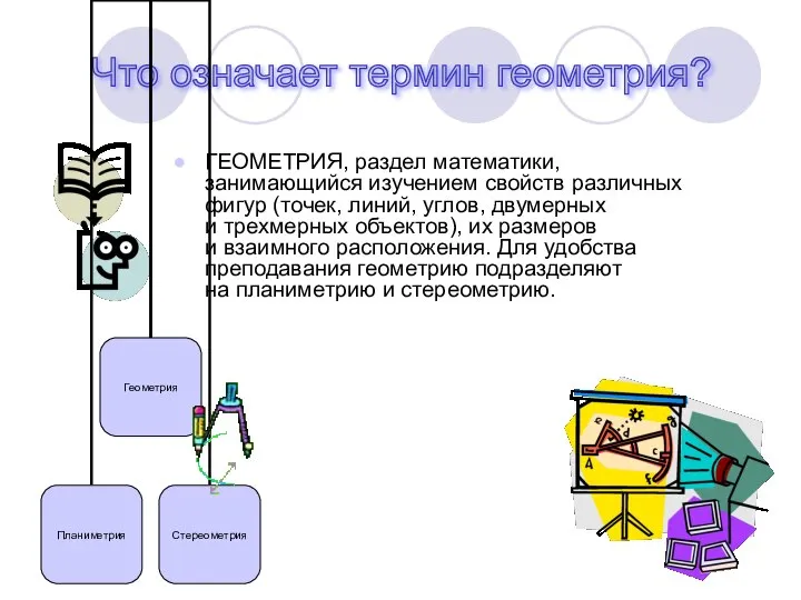 ГЕОМЕТРИЯ, раздел математики, занимающийся изучением свойств различных фигур (точек, линий, углов,