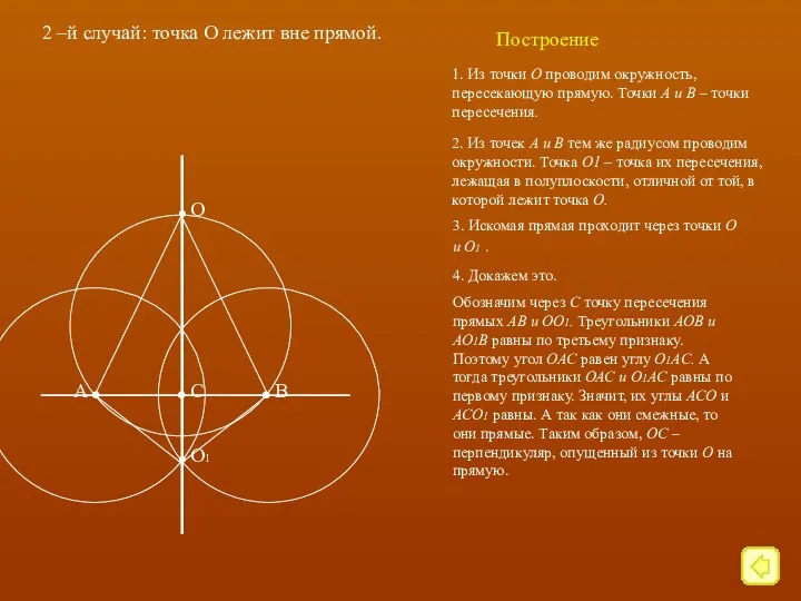 2 –й случай: точка О лежит вне прямой. 1. Из точки