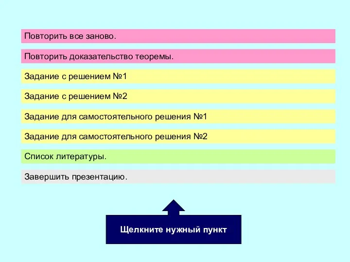 Повторить все заново. Повторить доказательство теоремы. Задание с решением №1 Задание