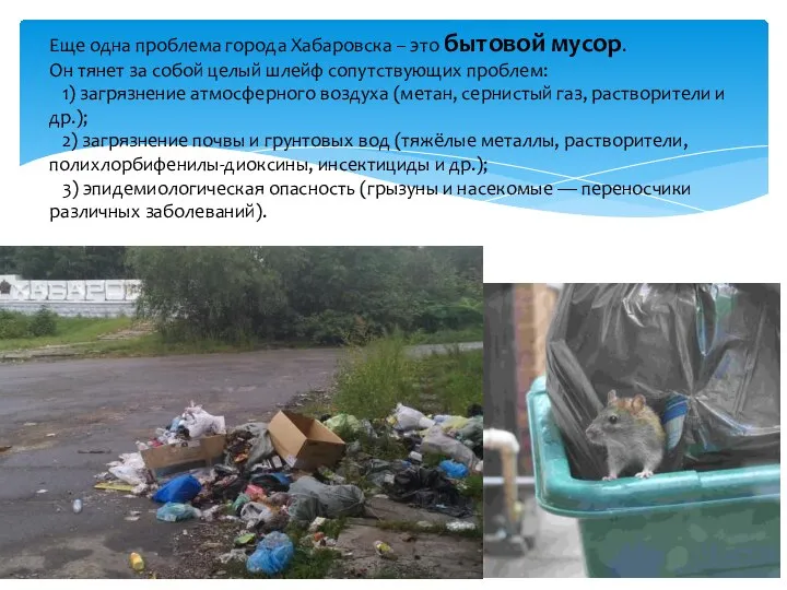 Еще одна проблема города Хабаровска – это бытовой мусор. Он тянет