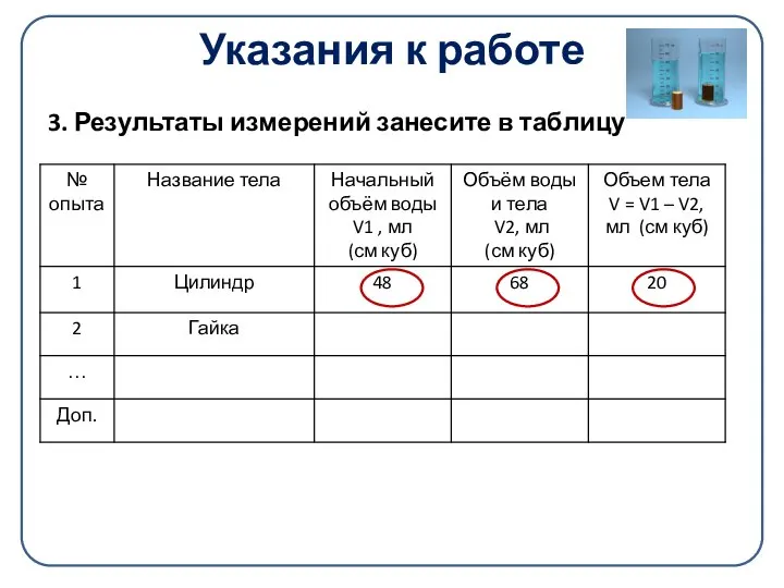 Указания к работе 3. Результаты измерений занесите в таблицу