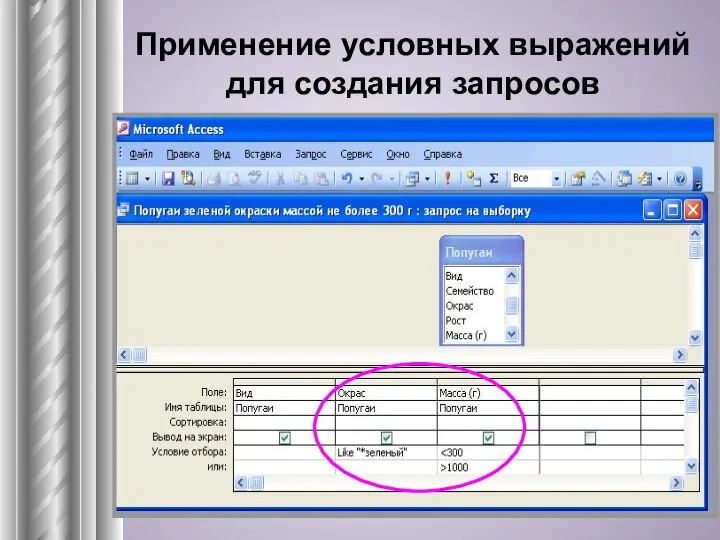 Применение условных выражений для создания запросов