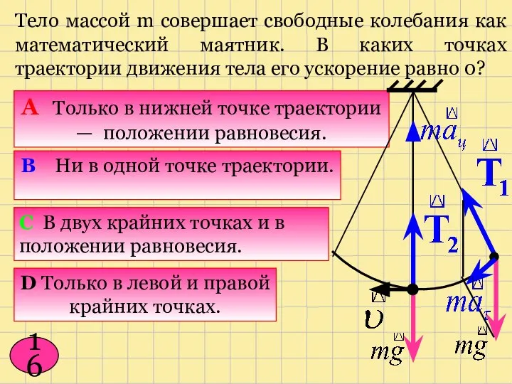 16 Тело массой m совершает свободные колебания как математический маятник. В