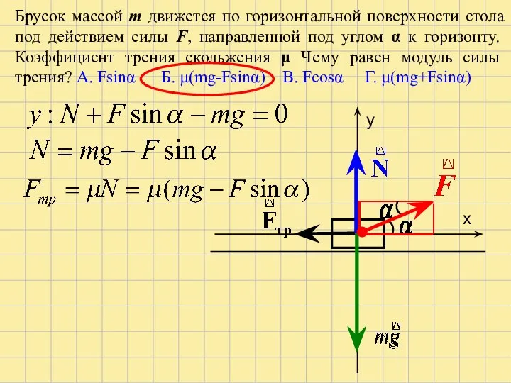 x y Брусок массой m движется по горизонтальной поверхности стола под