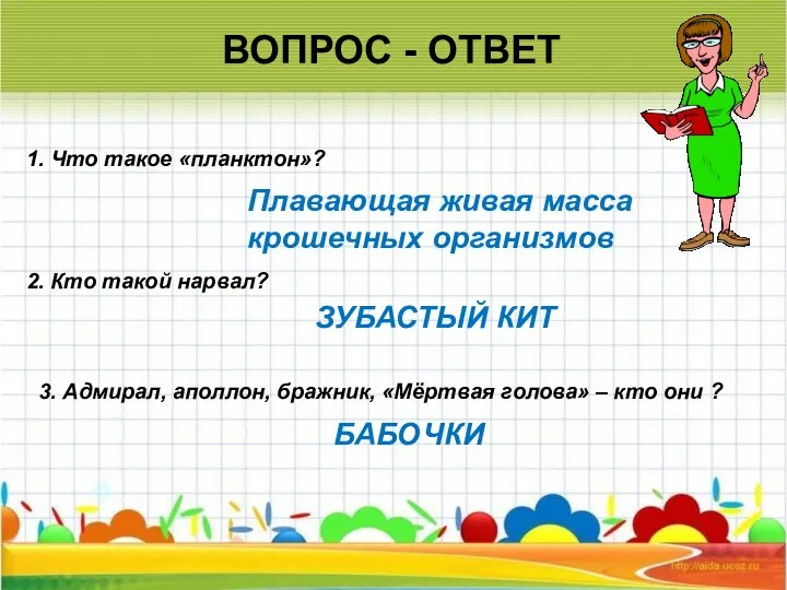 ВОПРОС - ОТВЕТ 2. Кто такой нарвал? 1. Что такое «планктон»?