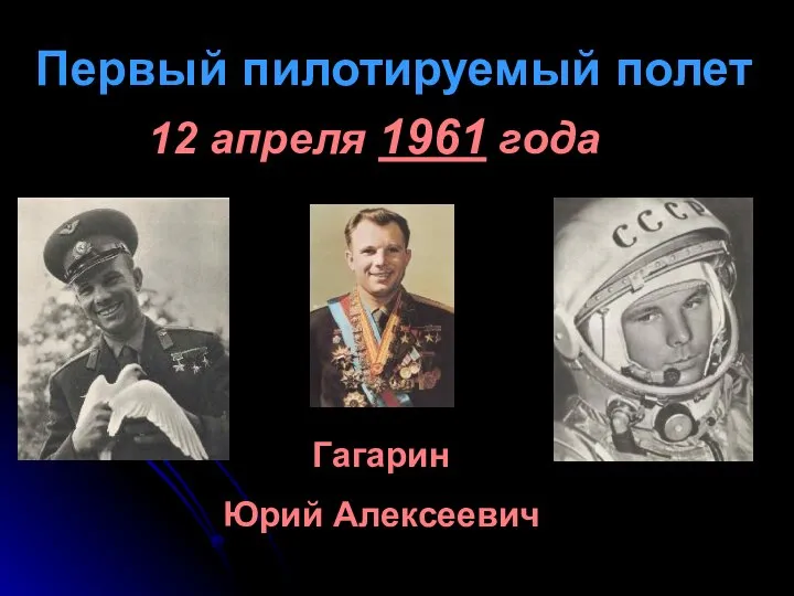 Первый пилотируемый полет 12 апреля 1961 года Гагарин Юрий Алексеевич