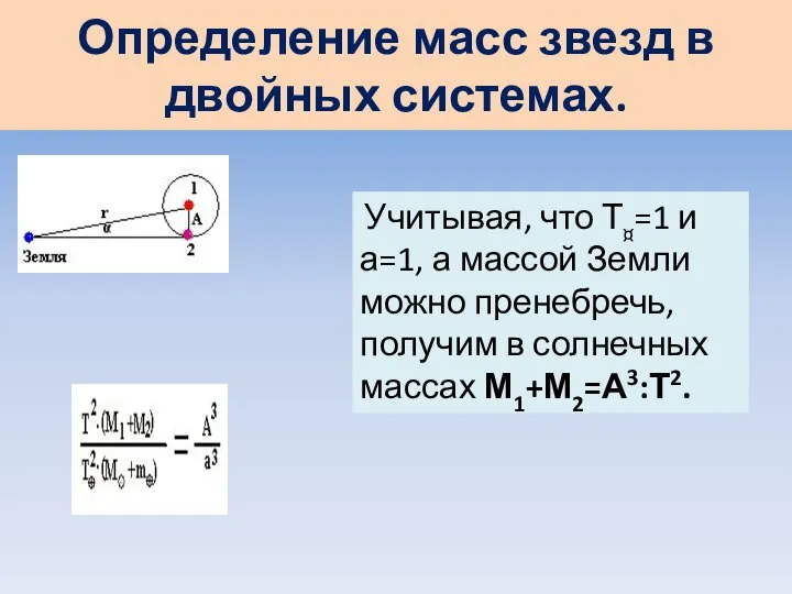 Определение масс звезд в двойных системах. Учитывая, что Т¤=1 и а=1,