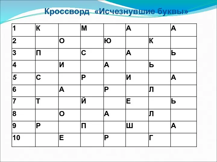 Кроссворд «Исчезнувшие буквы»