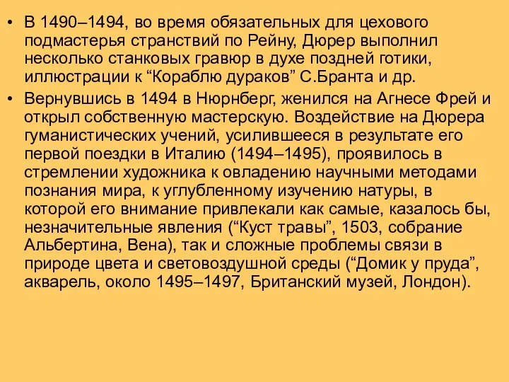 В 1490–1494, во время обязательных для цехового подмастерья странствий по Рейну,