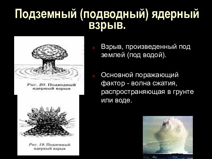 Подземный (подводный) ядерный взрыв. Взрыв, произведенный под землей (под водой). Основной