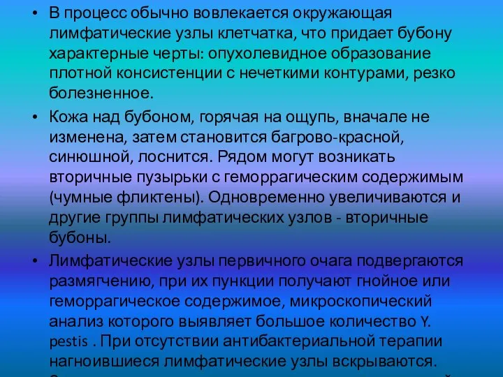 В процесс обычно вовлекается окружающая лимфатические узлы клетчатка, что придает бубону